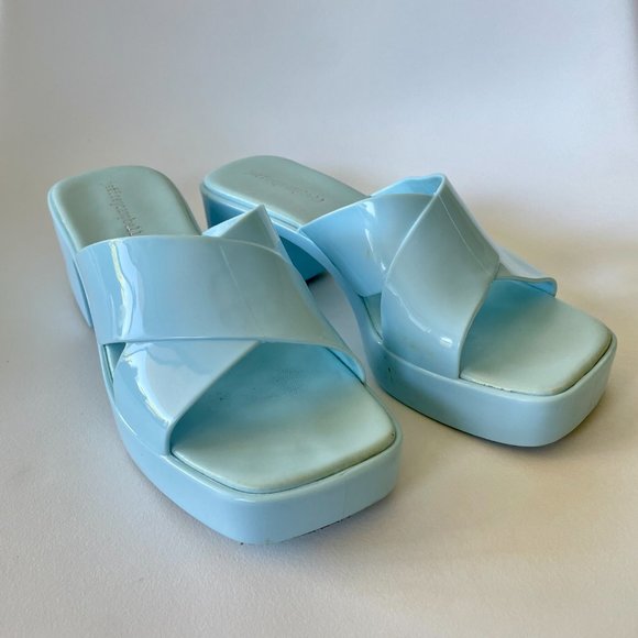 Jeffrey Campbell Bubblegum Mule Shoes In Baby Blue Shiny (Sz 7) - Picture 2 of 7